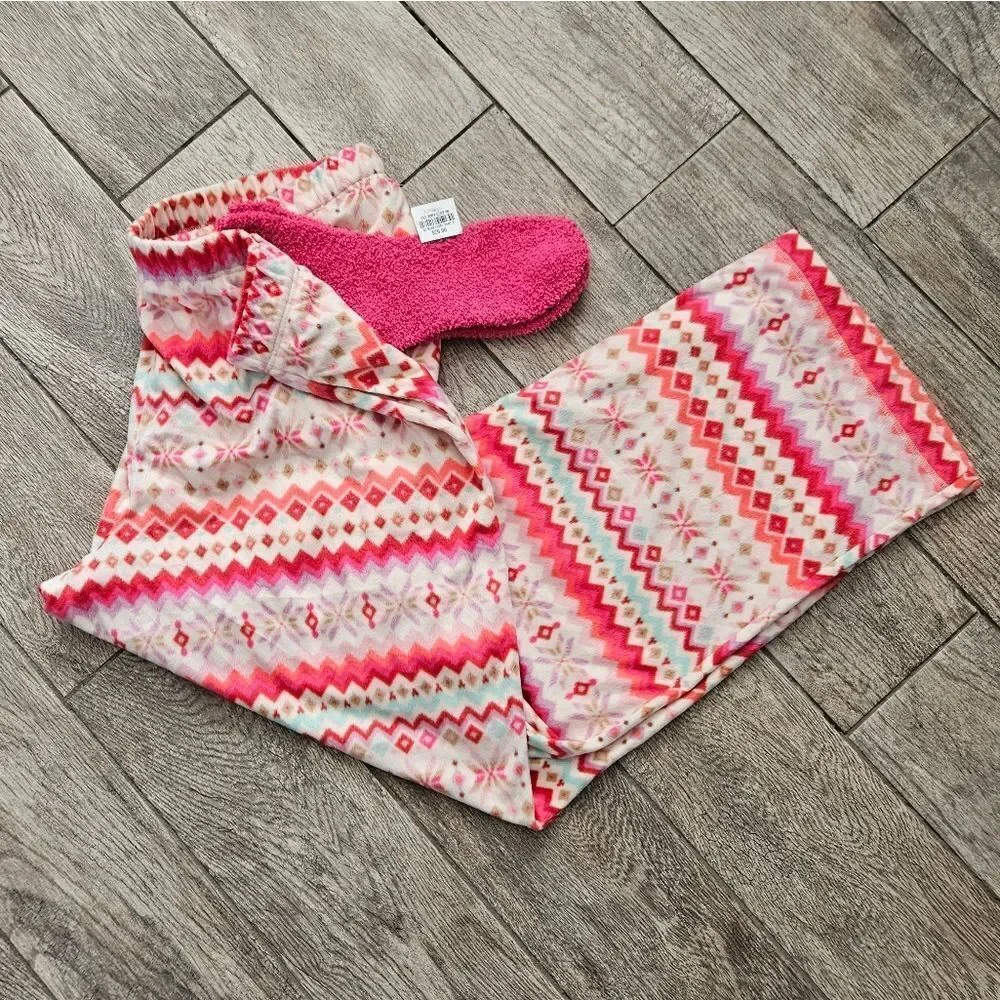 Sleep Chic Faire Isle Nordic Print Fleece PJ Pants and Socks Set Size XL